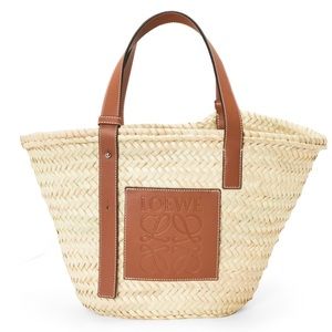 Loewe Brown leather and Palmleaf Basket Medium Size